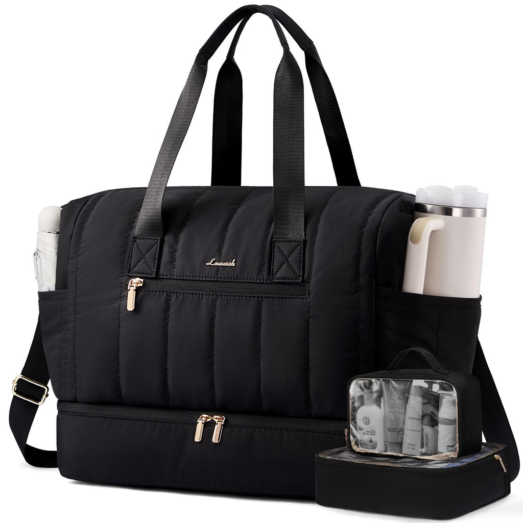 LOVEVOOK Travel Duffle Bag,Puffer Weekender Bags For Women with Shoe Compartment,42L Carry On Duffel Overnight Bags For Airplanes,Hospital Bag for Labor and Delivery,3Pcs Set