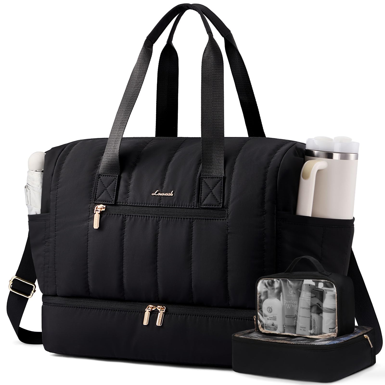 LOVEVOOK Travel Duffle Bag,Puffer Weekender Bags For Women with Shoe Compartment,42L Carry On Duffel Overnight Bags For Airplanes,Hospital Bag for Labor and Delivery,3Pcs Set