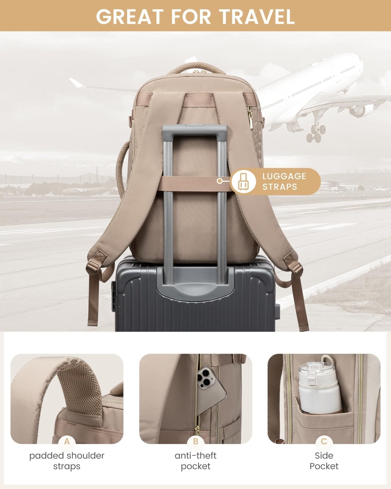 LOVEVOOK Travel Essentials Carry on Backpack 40L Travel Backpack for Women Men,Waterproof TSA Personal Item Travels Bag Airline Flight Approved,Large Carry on Luggage Laptop Backpack with Packing Cube