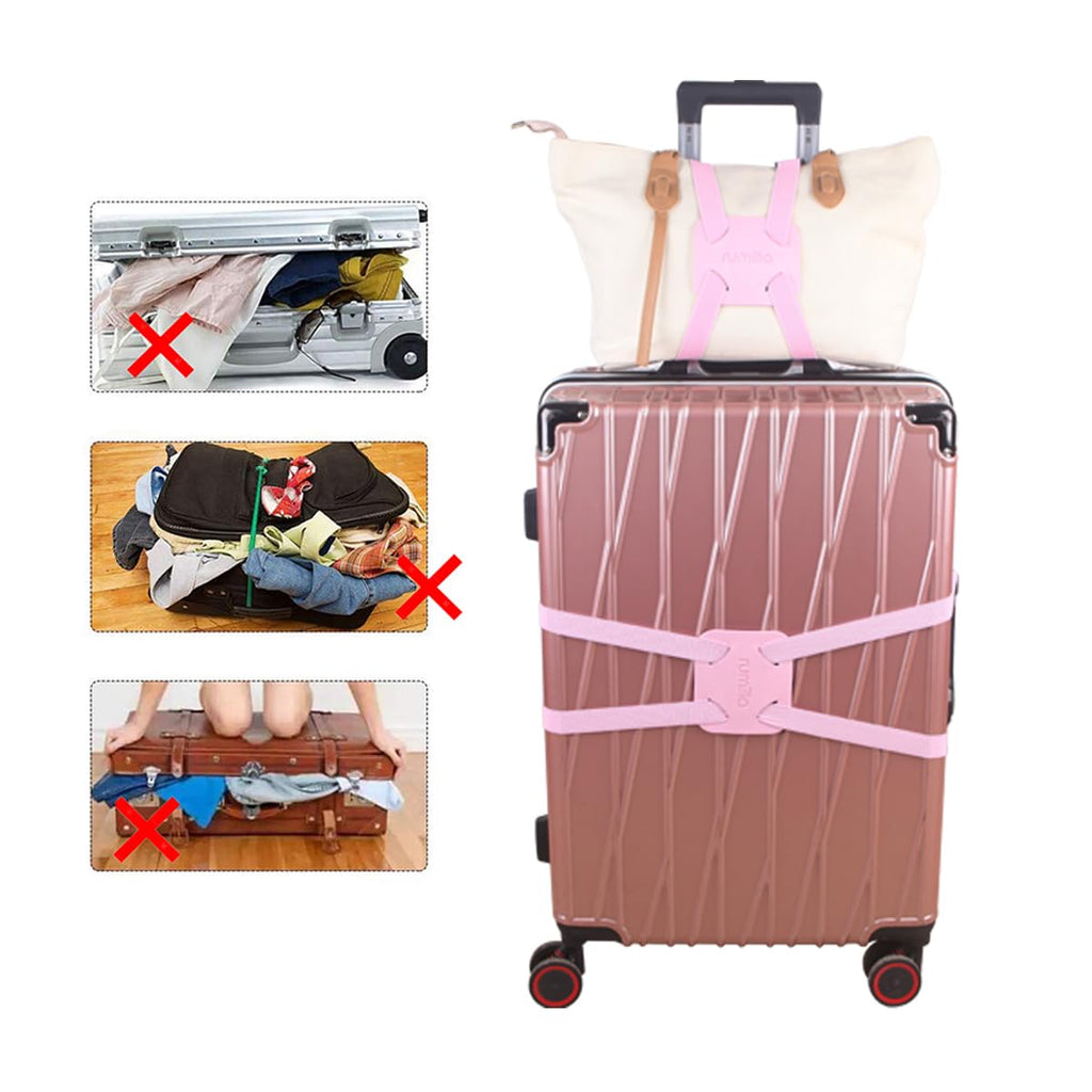 Luggage Bungee Strap for Suitcases - Add a Bag, Travel Bag Bungee Belt - Pink Luggage Strap (1PCS)