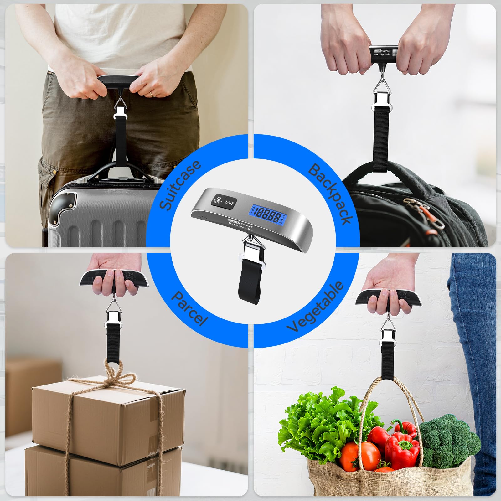 Luggage Scale 2 Pack Dr.meter Travel Scale Essentials Backlight LCD Display 110lb/50kg Luggage Weight Scale Portable Handheld Scale with Rubber Paint, Temperature Sensor, Battery Included