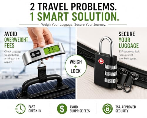 Luggage Scale with TSA Approved Lock, Digital Portable Hanging Baggage Scale 110lb/50kg, Travel Weight Scale for Suitcases, Avoid Overweight Fees, Travel Essentials Gift, Battery Included