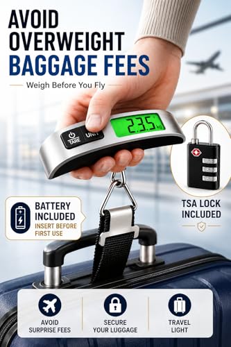 Luggage Scale with TSA Approved Lock, Digital Portable Hanging Baggage Scale 110lb/50kg, Travel Weight Scale for Suitcases, Avoid Overweight Fees, Travel Essentials Gift, Battery Included