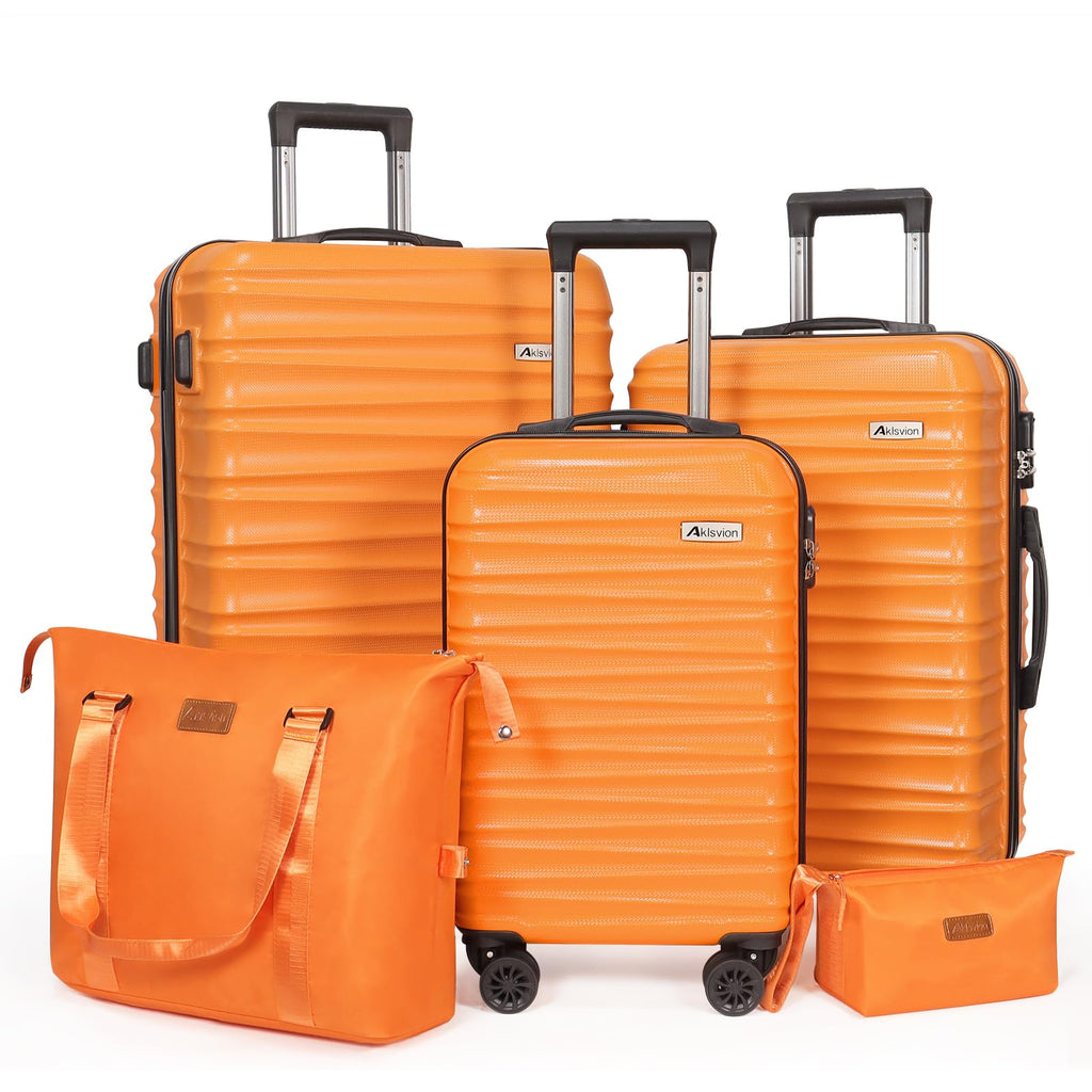 Luggage Set 3 Pieces (20/24/28) -Suitcase Set - Carry on Luggage with Wheels - Check-in Luggage - PC + ABS Durable Suitcase Rotating Silent Wheels Hardside Luggage with Spinner Wheels,5pcs (Orange)