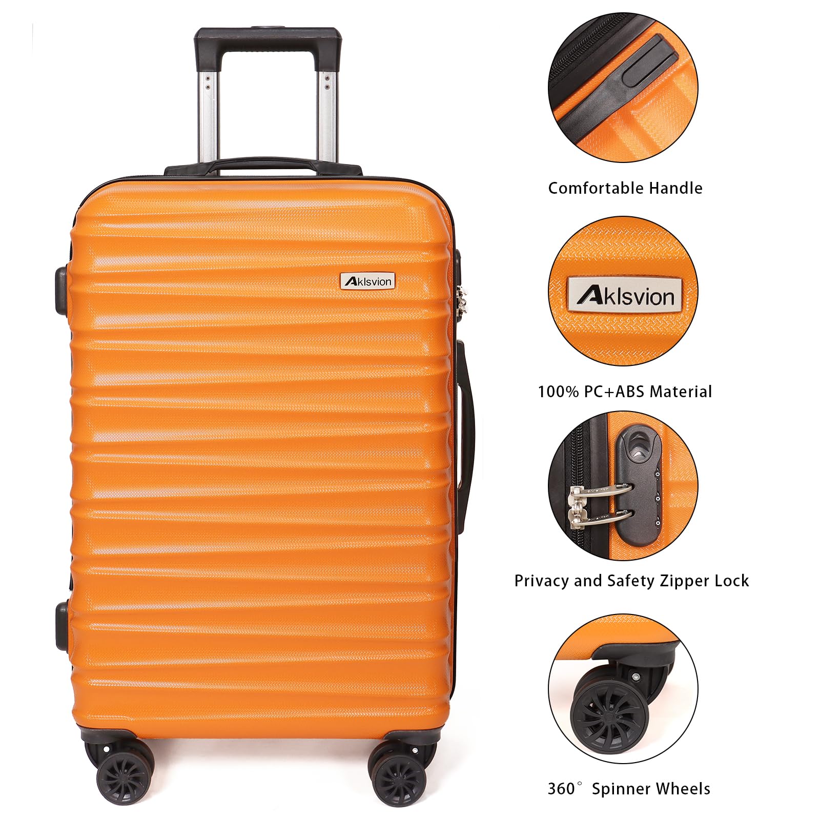 Luggage Set 3 Pieces (20/24/28) - Suitcase Set - Carry on Luggage with Wheels - Check - in Luggage - PC + ABS Durable Suitcase Rotating Silent Wheels Hardside Luggage with Spinner Wheels,5pcs (Orange)