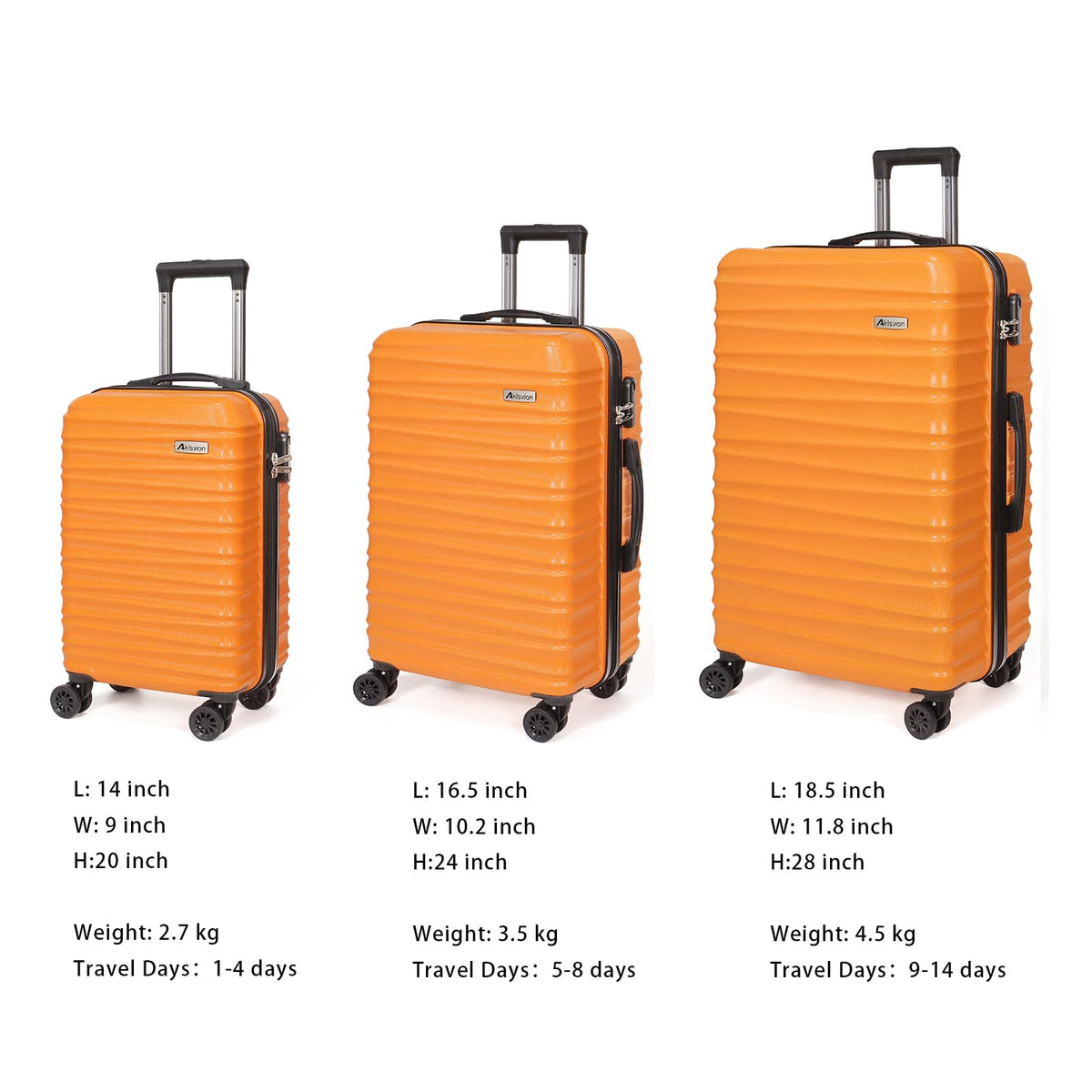 Luggage Set 3 Pieces (20/24/28) - Suitcase Set - Carry on Luggage with Wheels - Check - in Luggage - PC + ABS Durable Suitcase Rotating Silent Wheels Hardside Luggage with Spinner Wheels,5pcs (Orange)