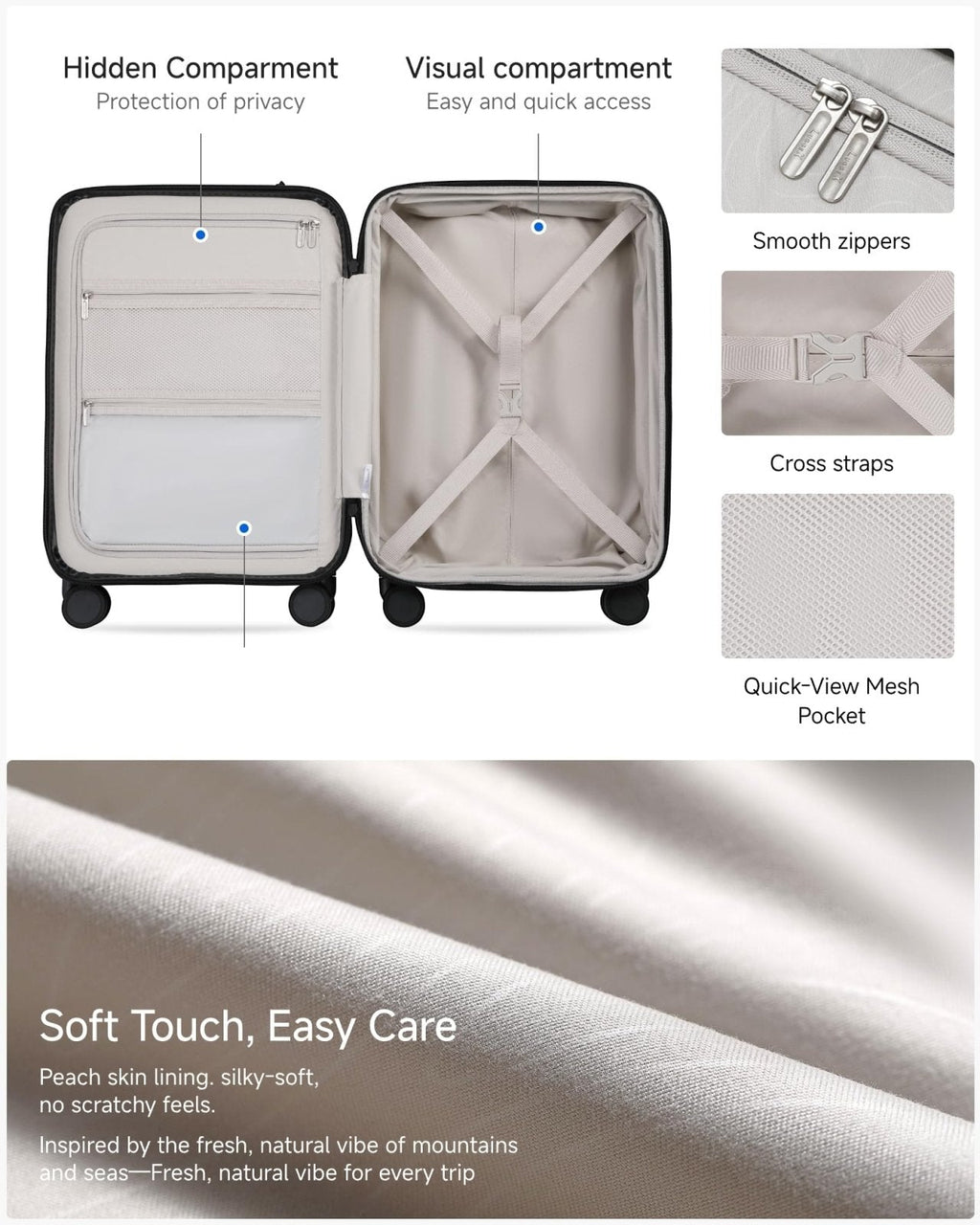 Luggage Sets 2 Piece, FLO5 Expandable Polycarbonate Hard Shell Suitcase Sets with Front Pocket (FX - Core, Black, 20/28 Inch)