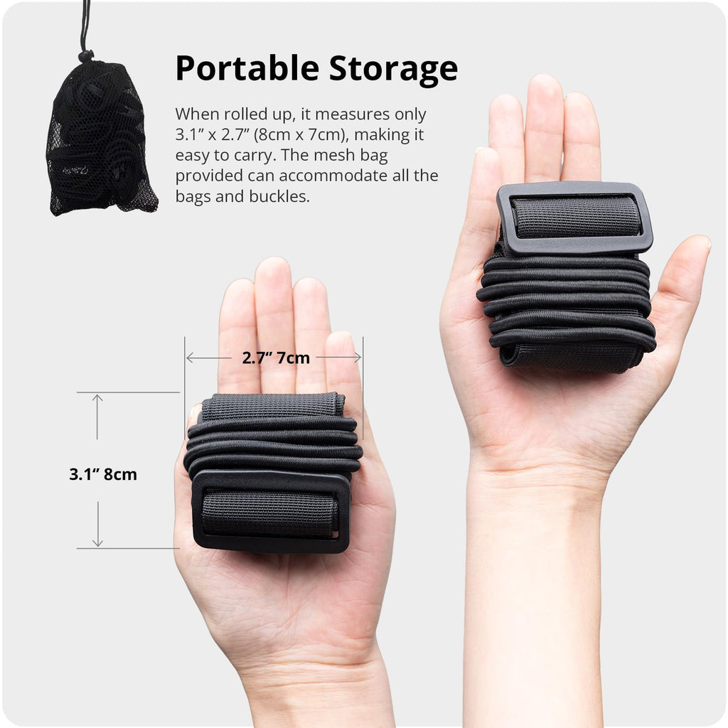Luggage Straps 3 PCS for Suitcases TSA Approved 2 Short & 1 Long Adjustable Straps with Elastic Thick Rope for Connecting Suitcases and Bags Stably with Strap Buckle and Bottle Buckle Clip, Black