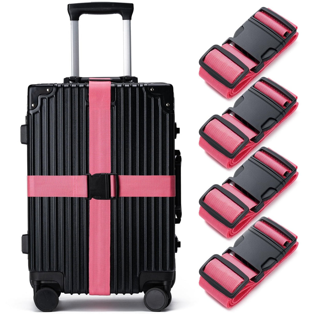 Luggage Straps for Suitcases 4 Pack, TSA Approved Travel Essentials, Luggage Strap for Travel Suitcase & Bag Closure and for Easy Identification, Travel Accessories for Safety & Convenience (Rose Red)