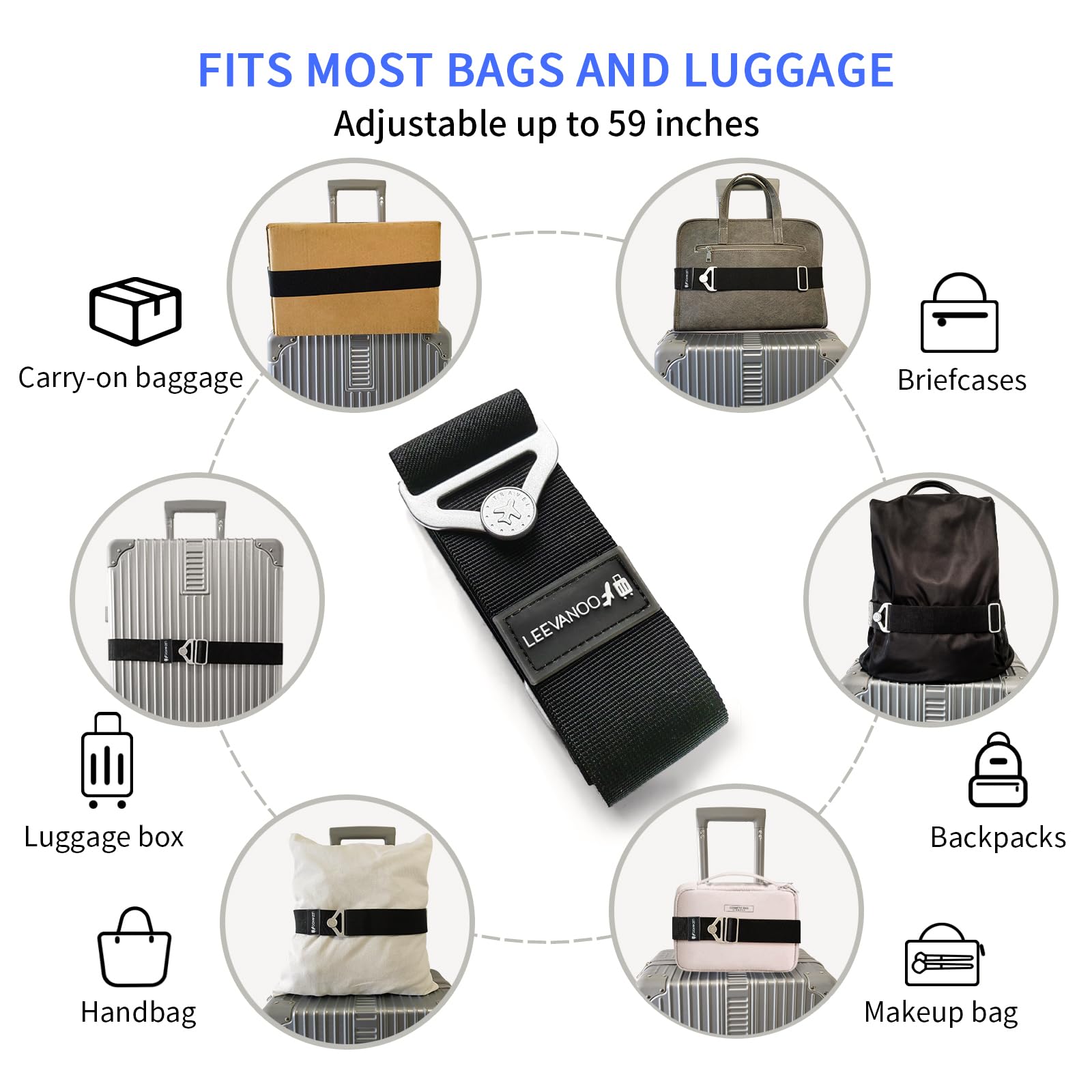 Luggage Straps for Suitcases Add a Bag Luggage Strap, 2 - in - 1 Travel Belt for Luggage Straps Travel Belt Over Handle for Carry On Bag Adjustable Suitcase Belts, Airport Travel Accessories Black