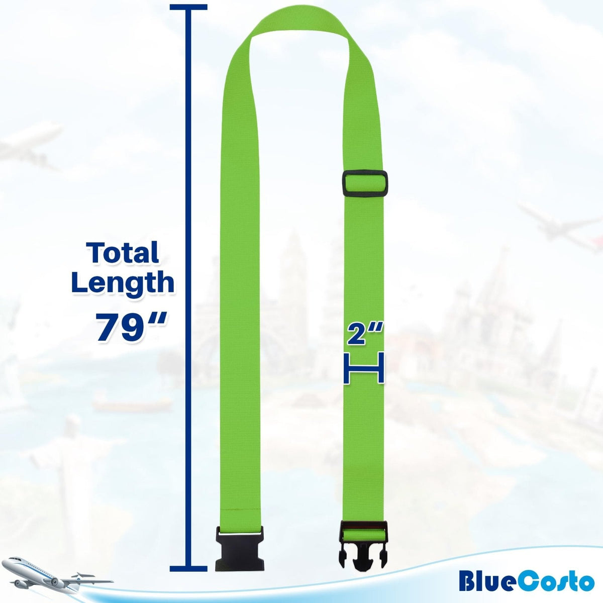 Luggage Straps for Suitcases - TSA Approved - Neon Green, 4 PK - Premium Nylon Belts for Suitcase, Briefcase & Travel Bag - Adjustable Strap Length 46" - 78"