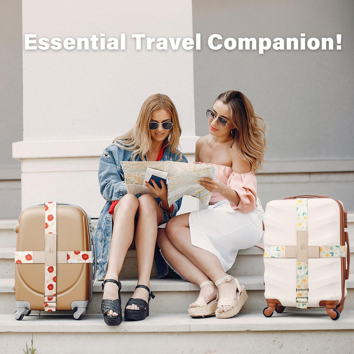 Luggage Straps for Suitcases,Adjustable Luggage Elastic Belt, Travel Essentials for Airport,Station, Vibrant Designs, Floral Garden