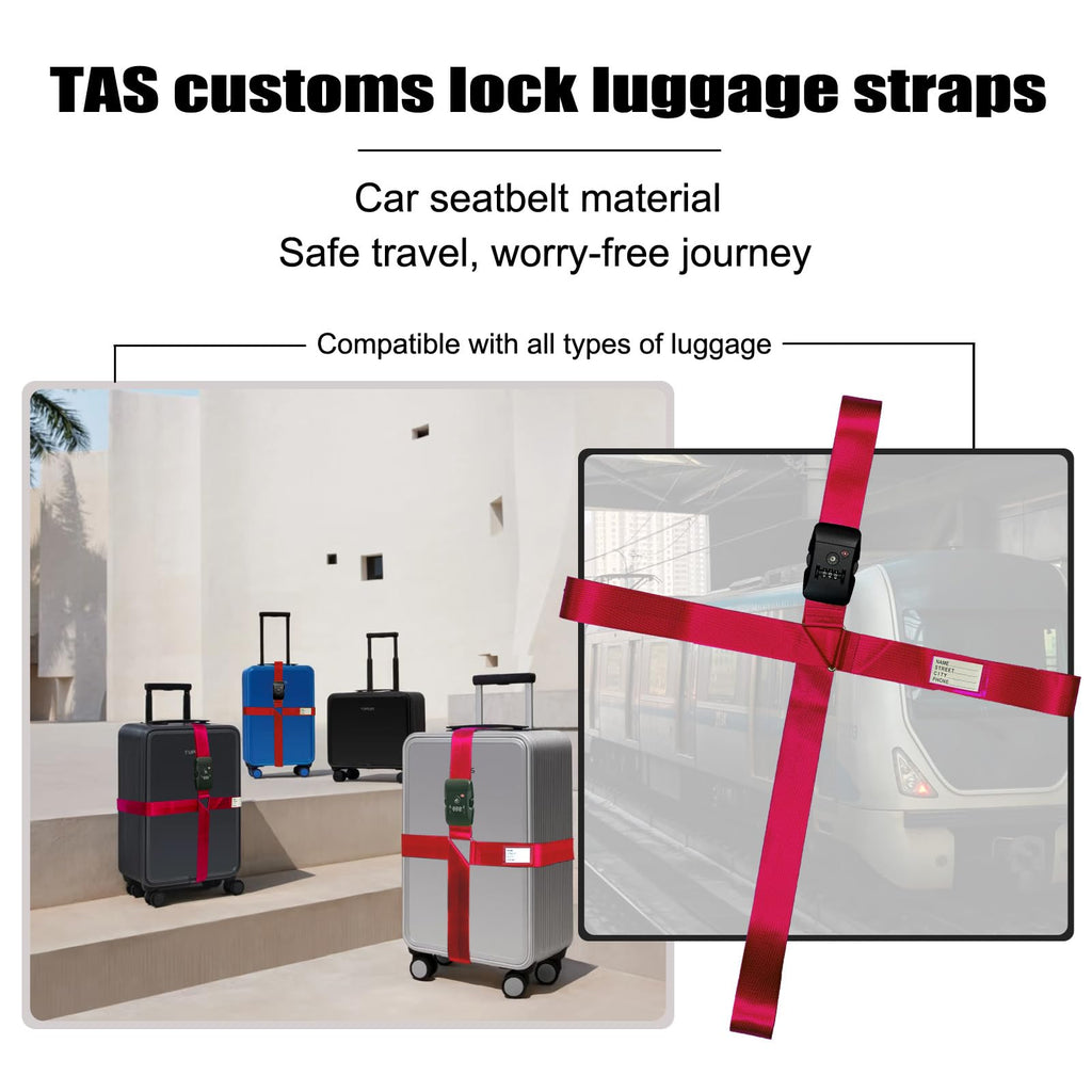 Luggage Straps TAS,Travel Strap with Name tag,Easy to Identify,Luggage Straps TSA Approved with Lock,Combination Luggage Lock with Adjustable Length,Compatible with 20 - 34 inch Luggage(Red 1 Pack)
