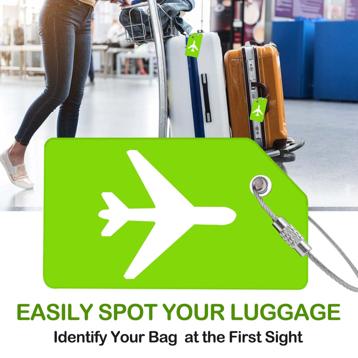 Luggage Tags for Suitcases, Quickly Spot 8Pcs Luggage Identifier Tags, Travel Essentials Accessories Name Tags for Backpacks, Suitcases, Bags, Baggage, Cruise - Flexible Silicone (Green)