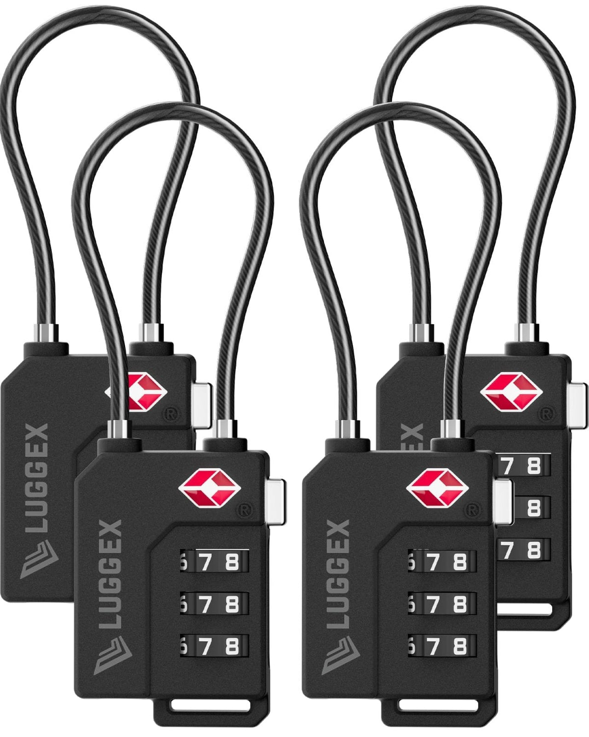 LUGGEX TSA Locks for Luggage, Suitcase Locks TSA Approved, Luggage Locks, Ease of Use & Durable(Black,4 Pack)