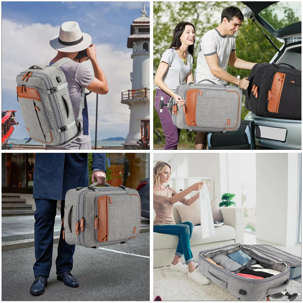 Lumesner Rolling Backpack for Men and Women, Extra Large 42L Travel Backpack with Wheels, 17.3 Inch Carry - On Laptop Bag with 4 packing cubes for Business and Work, Large Capacity Rolling Bag, Grey