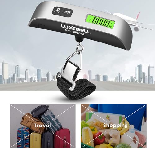 Luxebell Luggage Scale Portable Handheld Digital Suitcase Weight 110lbs Airplane Travel Essentials Gift LCD Backlight Temperature Sensor