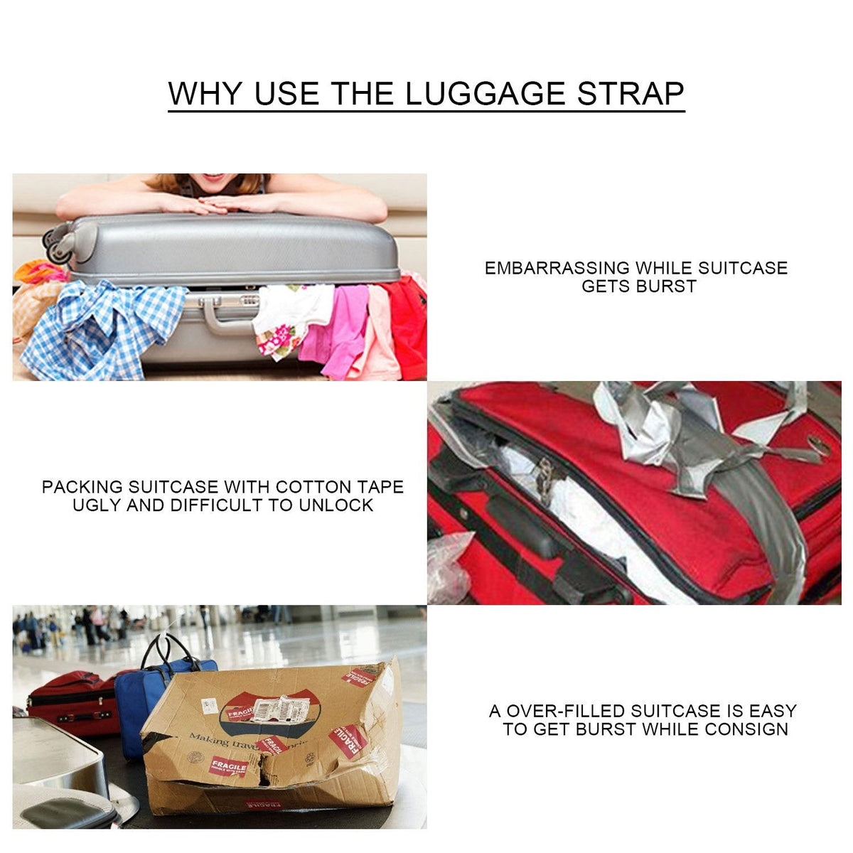 Luxebell Luggage Straps Suitcases Belt TSA Approved Travel Essentials Accessories Gift for Carry on Bag 6.56 ft 4 Pack
