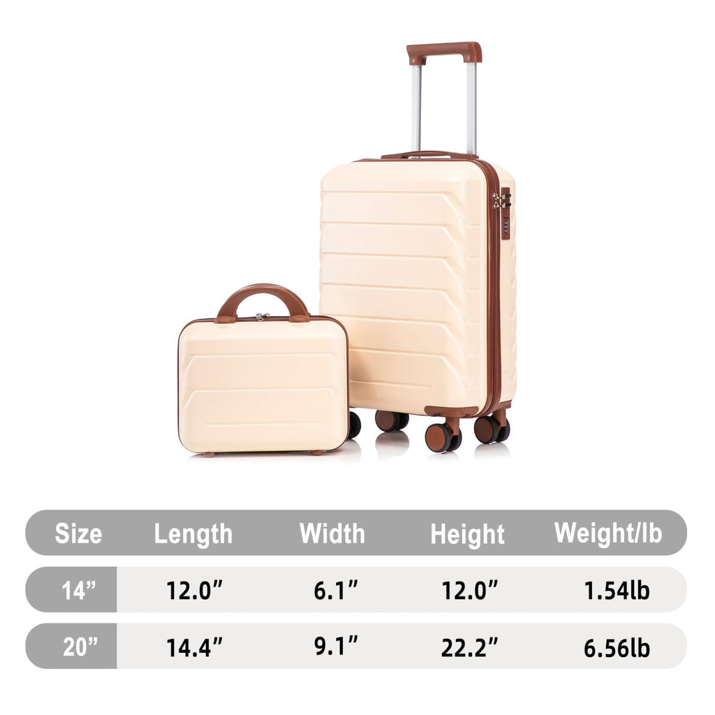 Luxebough Gradient Color Suitcase 2 - Piece Set, 20" Rotating Wheel Suitcase with 14" Cosmetic Case, Lightweight Durable Hardshell Luggage with 360° Spinner Wheels for Travel, Women & Girls (Beige)