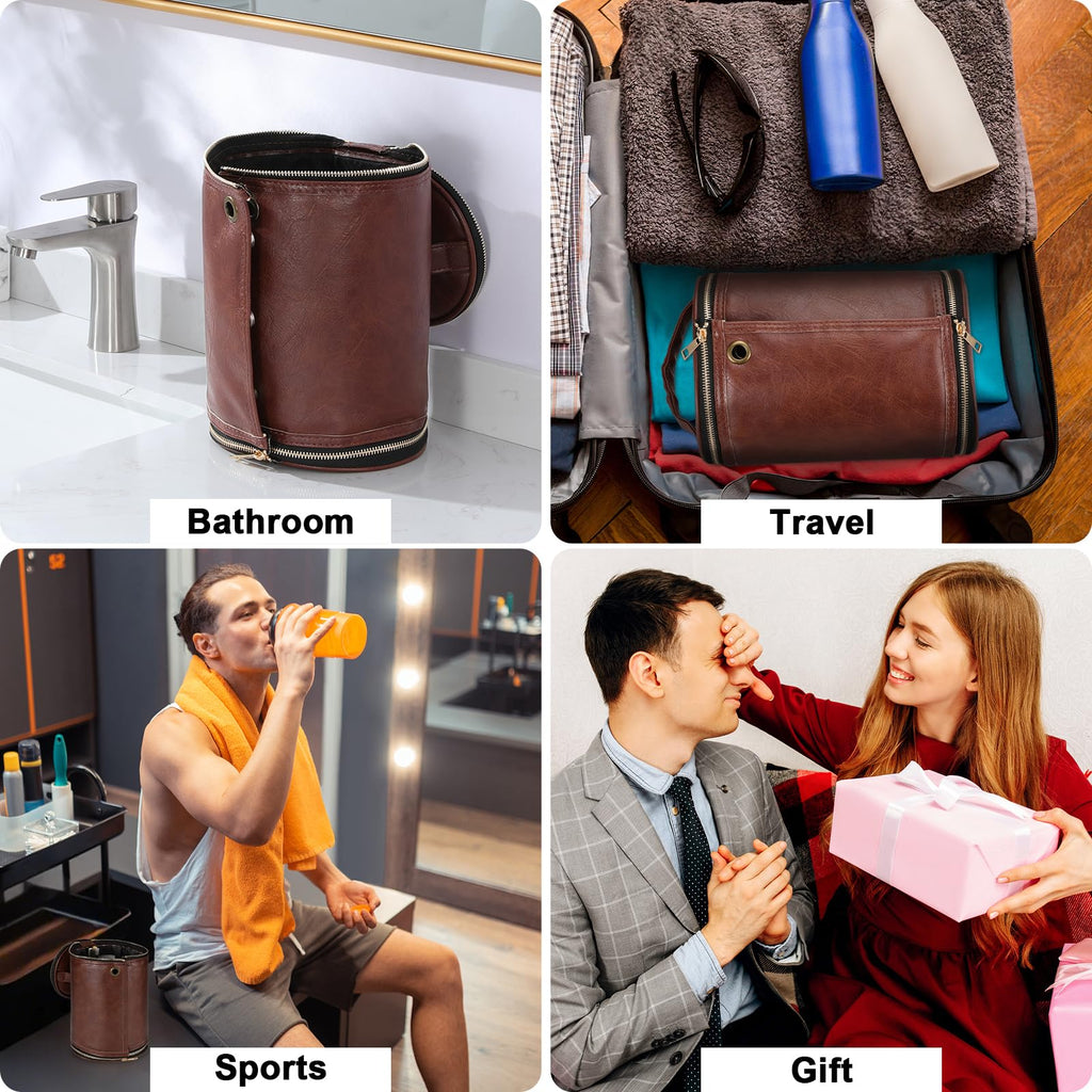 Luxspire Toiletry Bag for Men, Travel Toiletry Organizer Dopp Kit, PU Leather Water - resistant Shaving Bag for Toiletries Accessories, Gift for Mens, Brown