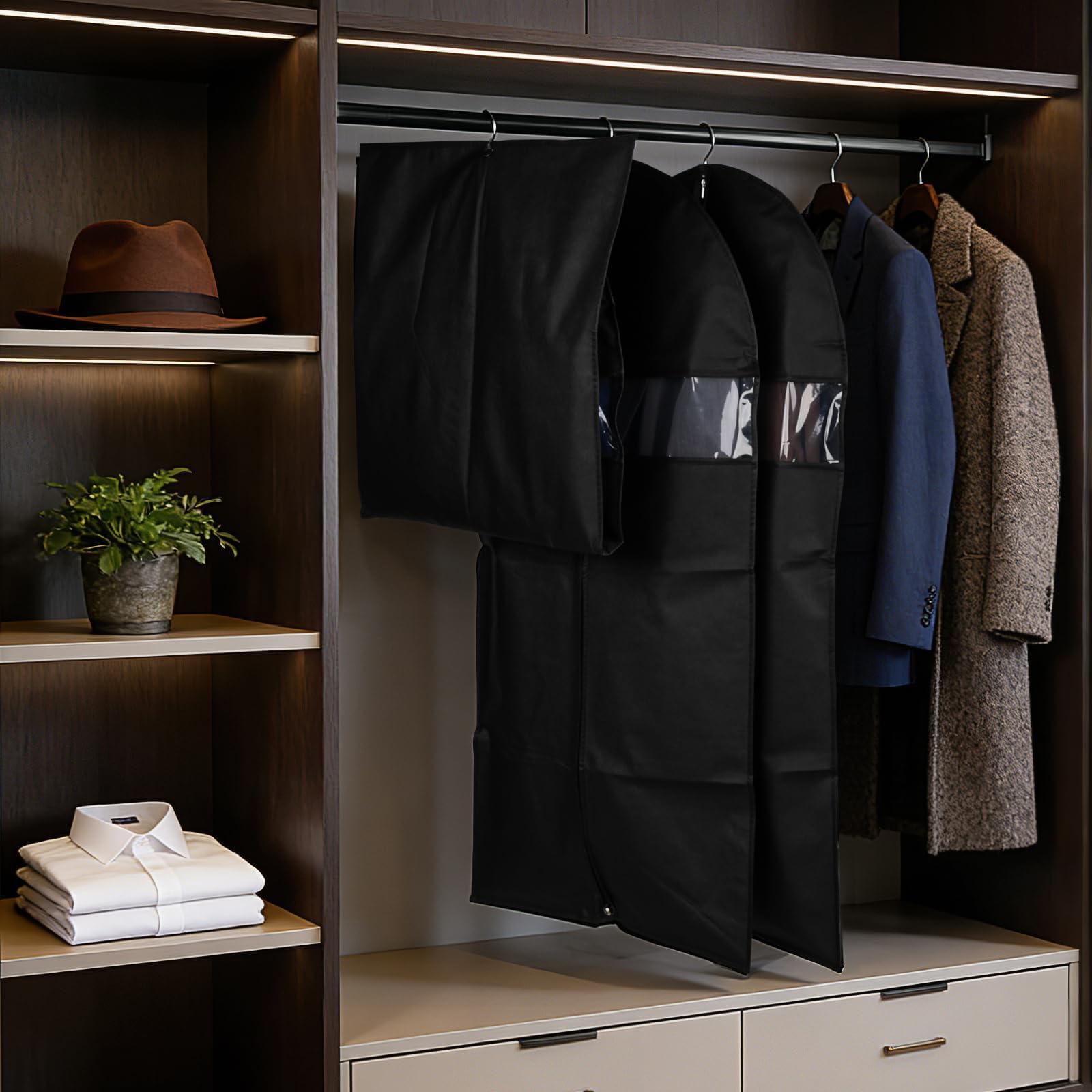 Lzerking Premium Garment Bag 8 - Pack, 43 Inch Garment Bags for Hanging Clothes, Suit Bags for Travel with Clear Window, Sweater, Coat & Suit Storage