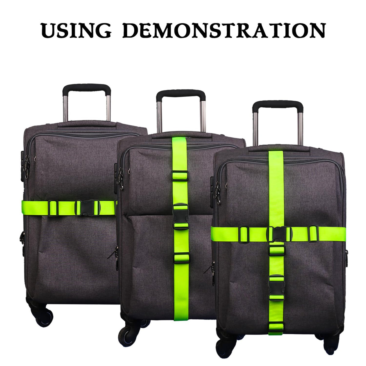 MAGARROW 1.5" Utility Luggage Straps with Buckle Adjustable, 4 - Pack (Neon Green, 5.4 feet Long)