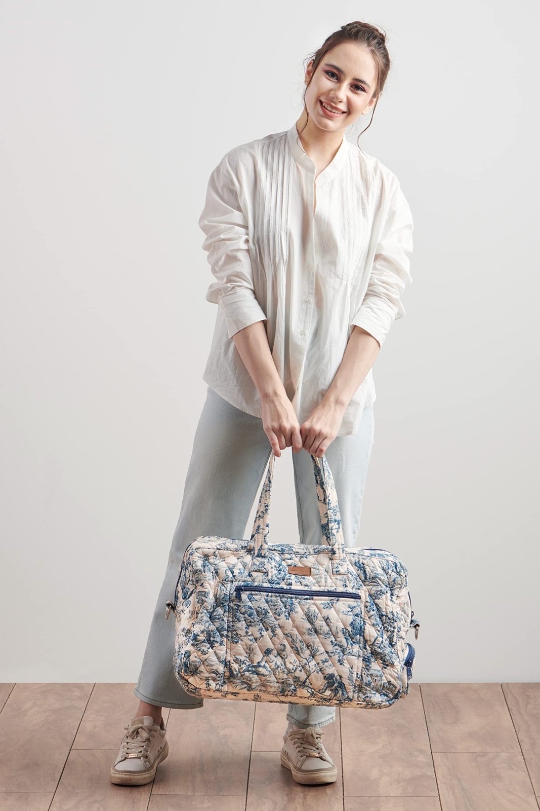 Maison d' Hermine Weekend Duffel Bags for Women Cotton Quilted Overnight Luggage Weekend Bag for Men Gym Sports Gifts Travel Business Travellers Trip Mothers Day Gifts - The Miller - Blue