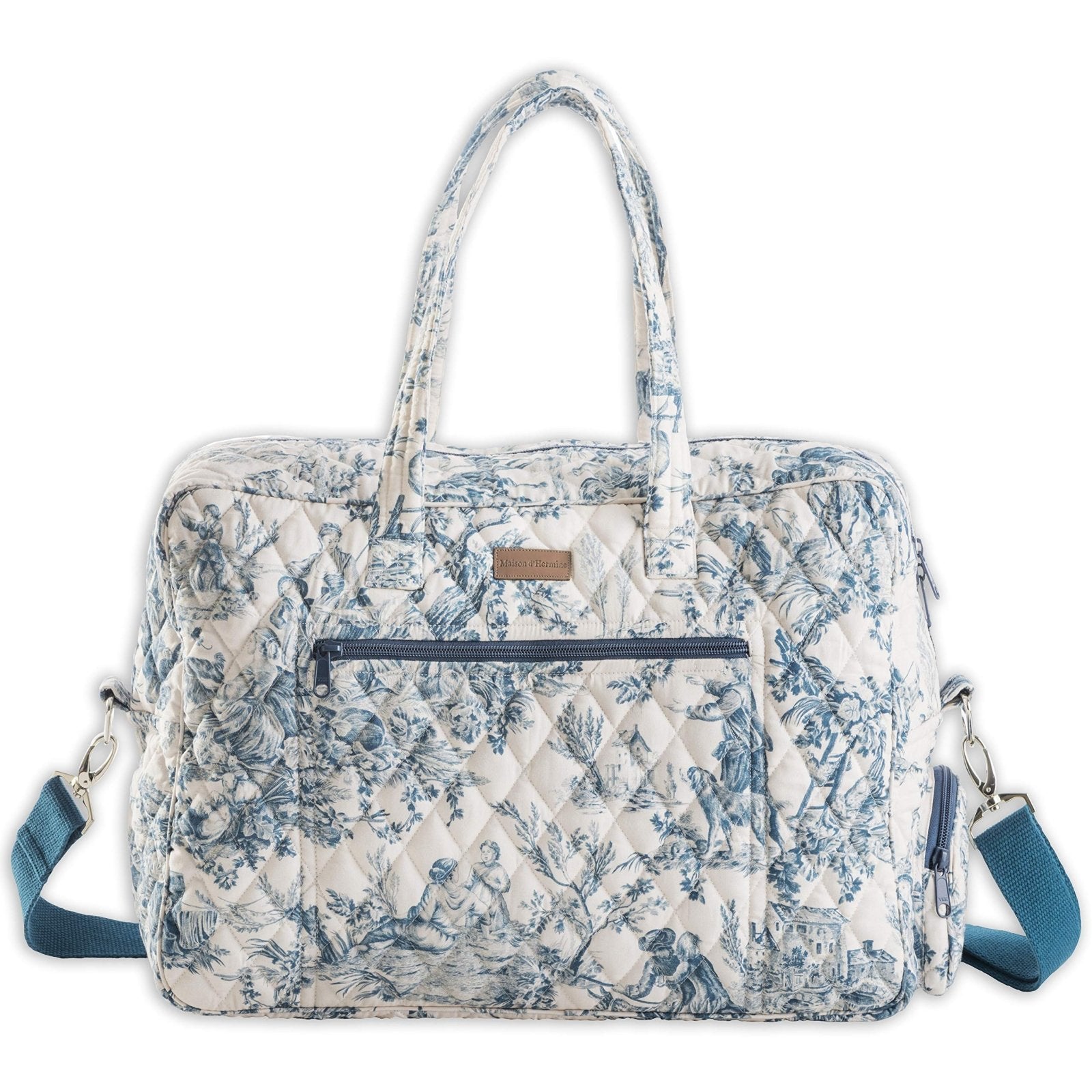 Maison d' Hermine Weekend Duffel Bags for Women Cotton Quilted Overnight Luggage Weekend Bag for Men Gym Sports Gifts Travel Business Travellers Trip Mothers Day Gifts -The Miller - Blue