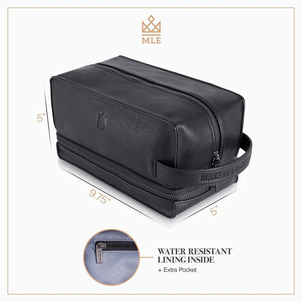 MAKE LIFE EXCLUSIVE Mens Leather Toiletry Bag – Travel Dopp Kit, Shaving Bag, Grooming & Hygiene Organizer, Leather Toiletry Bag for Men, Gift for Him