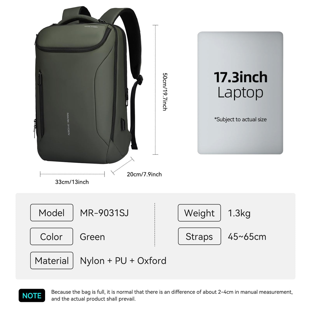 MARK RYDEN Business Backpack for Men, Waterproof High Tech Backpack with Sport Car Shape Design and USB Charging Port, Travel Laptop Backpack Fits 17.3 Inch Notebook