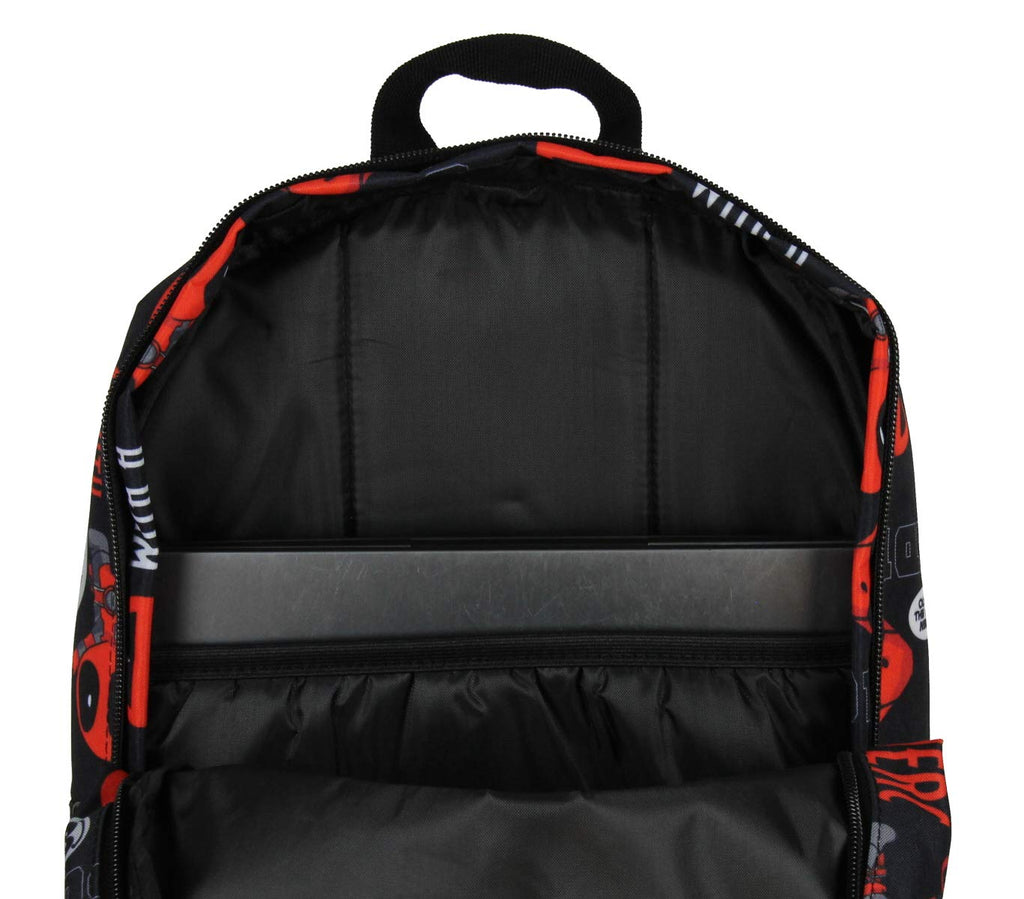 Marvel Deadpool Backpack Merc With A Mouth Verbiage All Over Print Laptop Travel Backpack 17"