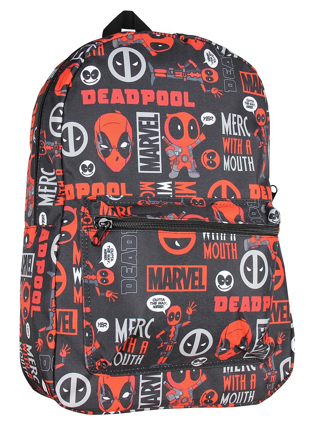 Marvel Deadpool Backpack Merc With A Mouth Verbiage All Over Print Laptop Travel Backpack 17"