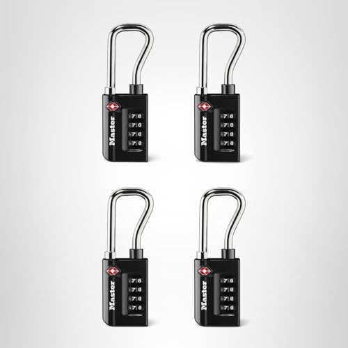 Master Lock Padlock, Set Your Own Combination TSA Accepted Luggage Lock, 1 - 5/16 in. Wide, Black, 4 pk, 4696EC4