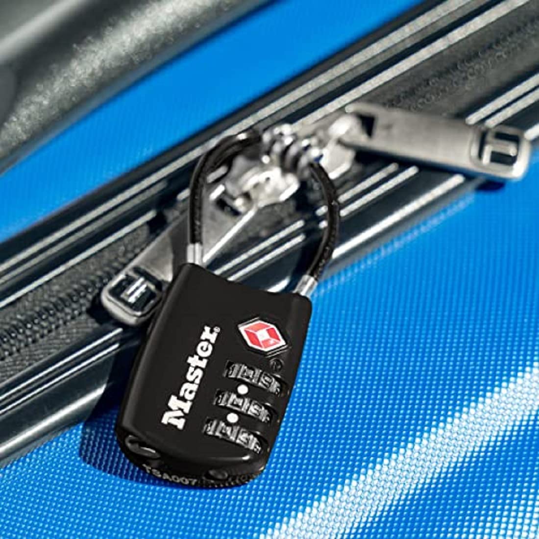 Master Lock Padlock, Set Your Own Combination TSA Locks for Luggage, Travel Zipper Lock with Cable Shackle is 1 - 3/16 in. Wide, Colors May Vary, 4688T, 2 Count (Pack of 1)
