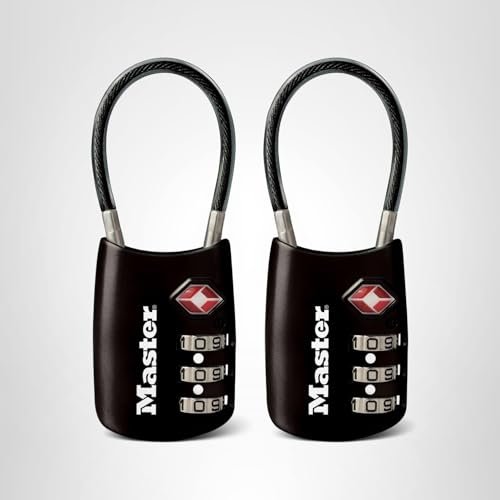 Master Lock Padlock, Set Your Own Combination TSA Locks for Luggage, Travel Zipper Lock with Cable Shackle is 1 - 3/16 in. Wide, Colors May Vary, 4688T, 2 Count (Pack of 1)