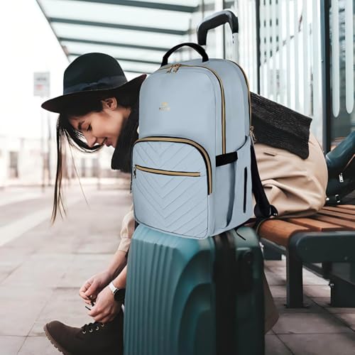 MATEIN 15.6 Laptop Backpack, Quilted Cute Slim Backpacks for Women with Luggage Strap & Leather Handle, Lightweight Fashion Travel Computer Bag Padded Sturdy Casual Daypack for Office, Business, Blue