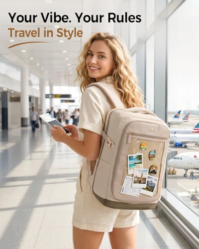 MATEIN HER Travel Backpack 18x14x8 with Clear Ita Bag Pocket, TSA Airline Approved Underseat Backpack, Personal Item Carry-on Bag Fits 17" Laptop & 40 oz Tumbler, Travel Gifts for Daughter Women