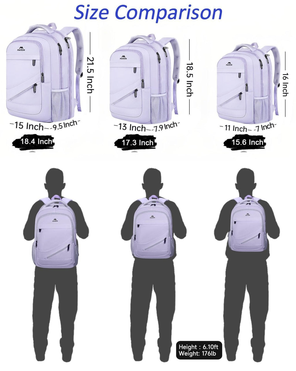 MATEIN Large 17 Inch Laptop Backpack for Women, Lightweight Travel Backpack Fits College School Essentials, Anti Theft Work Commute Nursing Computer Bag TSA Approved for Weekender Trip, Light Purple