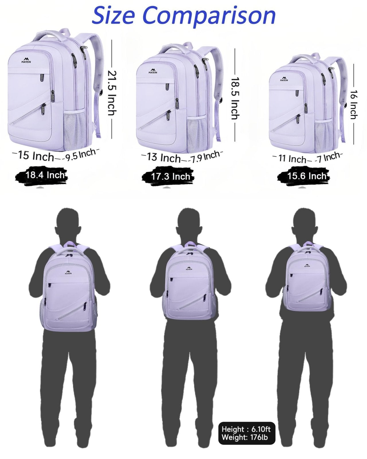 MATEIN Large 17 Inch Laptop Backpack for Women, Lightweight Travel Backpack Fits College School Essentials, Anti Theft Work Commute Nursing Computer Bag TSA Approved for Weekender Trip, Light Purple
