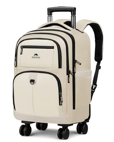 MATEIN Rolling Backpack for Women, Roller Backpack with 4 Spinner Wheels