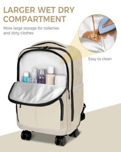 MATEIN Rolling Backpack for Women, Roller Backpack with 4 Spinner Wheels