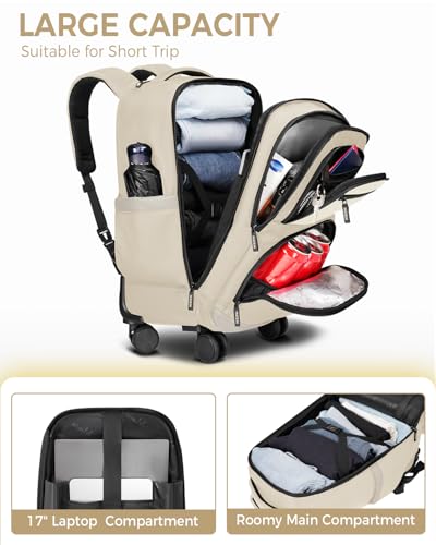 MATEIN Rolling Backpack for Women, Roller Backpack with 4 Spinner Wheels