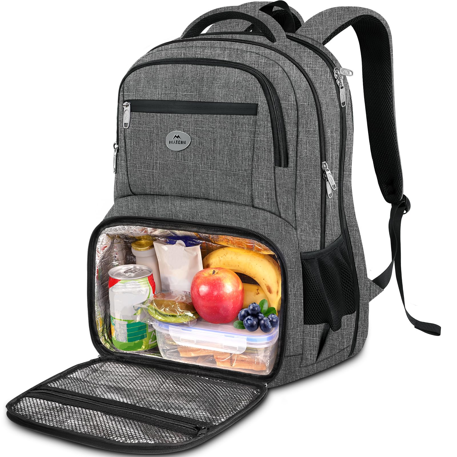 MATEIN Work Backpack for Men, Large Anti Theft Lunch Backpack with Laptop Compartment, TSA Friendly Travel Carry On Flight Approved, Lightweight College Bag for Camping Hiking, Grey