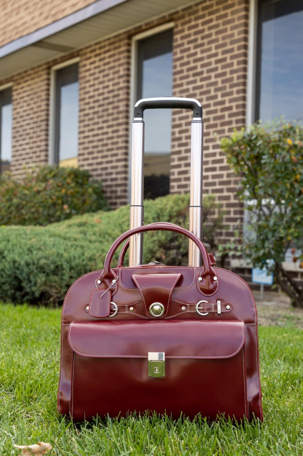 McKlein EDGEBROOK, Top Grain Cowhide Leather, 15" Leather Vertical Wheeled Ladies' Laptop/ Computer & Tablet Business Briefcase Bag/ Women's Rolling Overnight Travel Bag, Removable trolley case