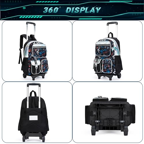 Meetbelify Backpack with Wheels for Boys Rolling Backpack Cute Carry on Backpack with Lunch Box for Elementary Student