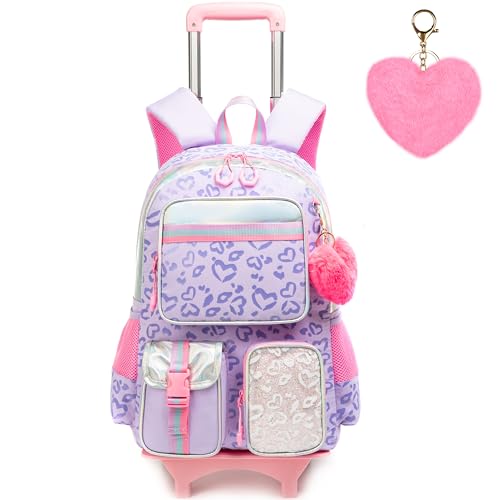 Meetbelify Backpack with Wheels for Girls Rolling Backpack Cute Carry on Backpack for Elementary Student