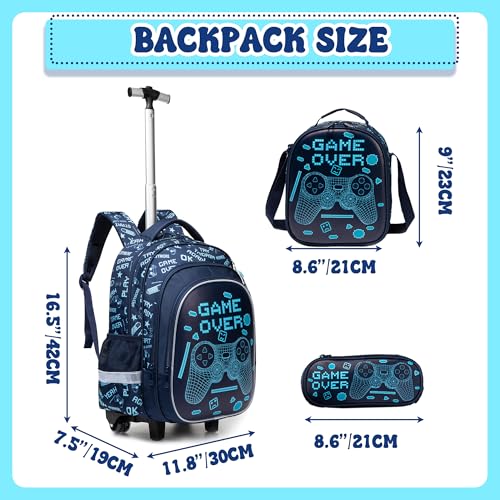 Meetbelify Boys Rolling Backpack with Wheels Kids Luggage for Elementary Students Trolley Trip Carry On Bag for Girls Boys 6-8