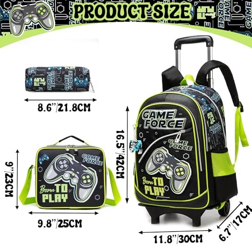 Meetbelify Kids Backpacks with Wheels for Boys Football Rolling Backpack with Lunch Box for Elementary Students Trip Luggage for Boys Ages 6-8