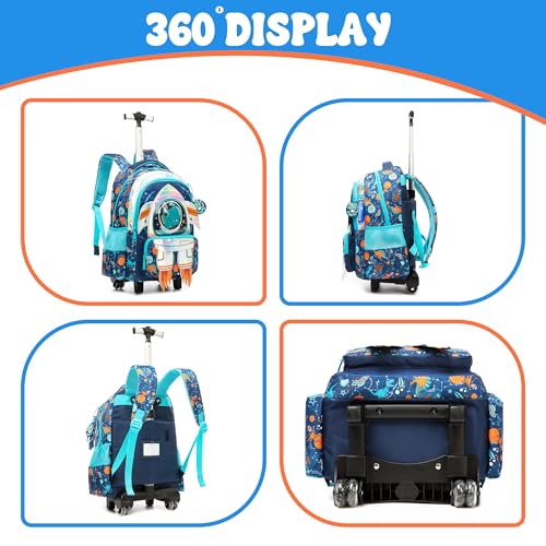 Meetbelify Kids Rolling Backpack with Wheels for Boys Elementary Students Kids Travel Luggage Carry on School Backpack for Boys Ages 6-8