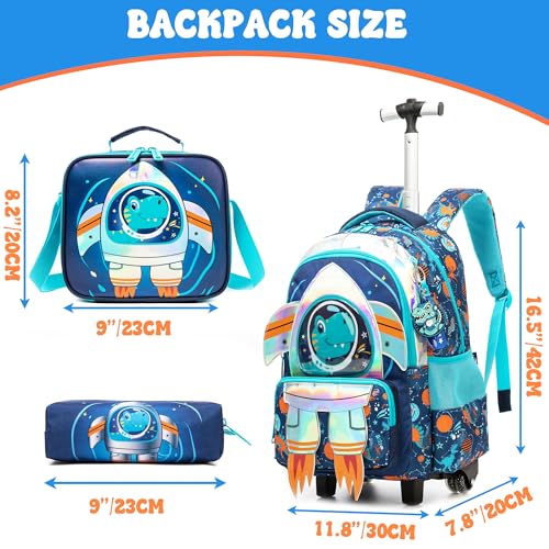 Meetbelify Kids Rolling Backpack with Wheels for Boys Elementary Students Kids Travel Luggage Carry on School Backpack for Boys Ages 6-8